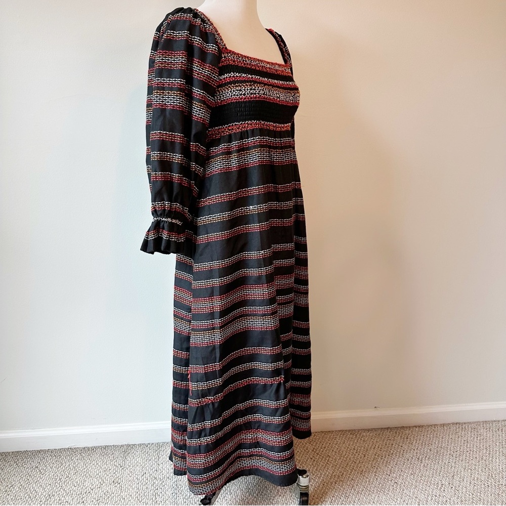 Hutch Women’s Reva Black Brightly Embroidered Puff Sleeve Smocked Maxi Dress, M - Picture 2 of 16
